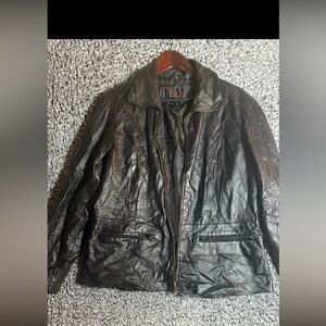 Women’s Vintage Black Leather Bomber Jacket Size M